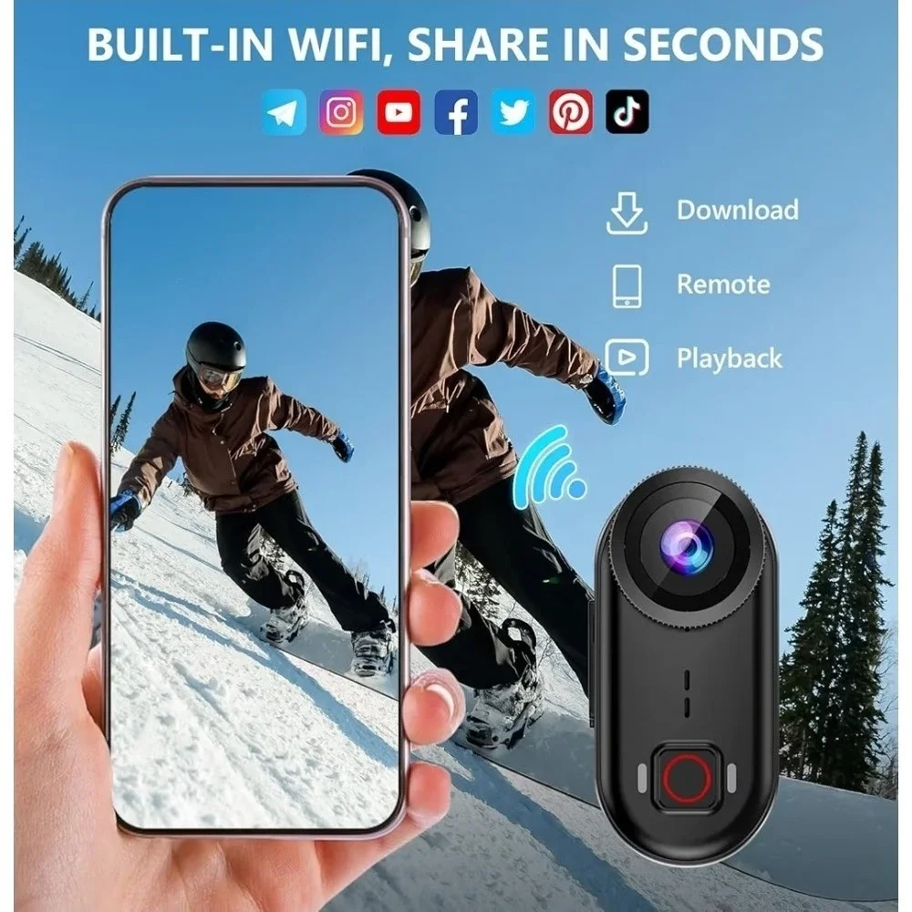 4K Thumb Action Camera WiFi Wearable POV Cam + Charging Action Pod 64GB Vlogging
